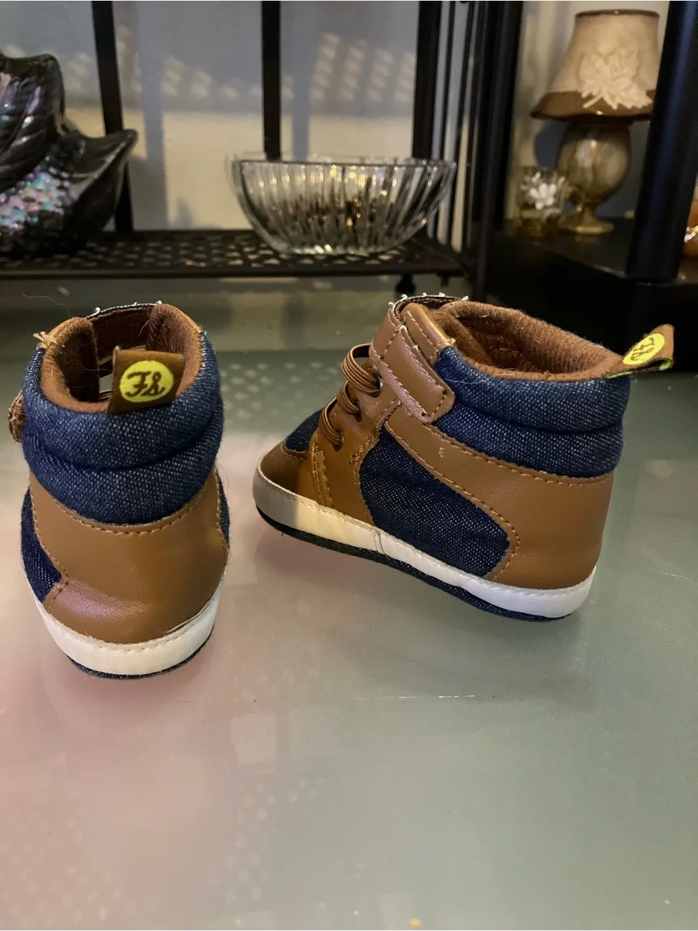 Baby Brown & Blue Denim High-Top Walker Sneakers - Cozy Everyday Shoes
